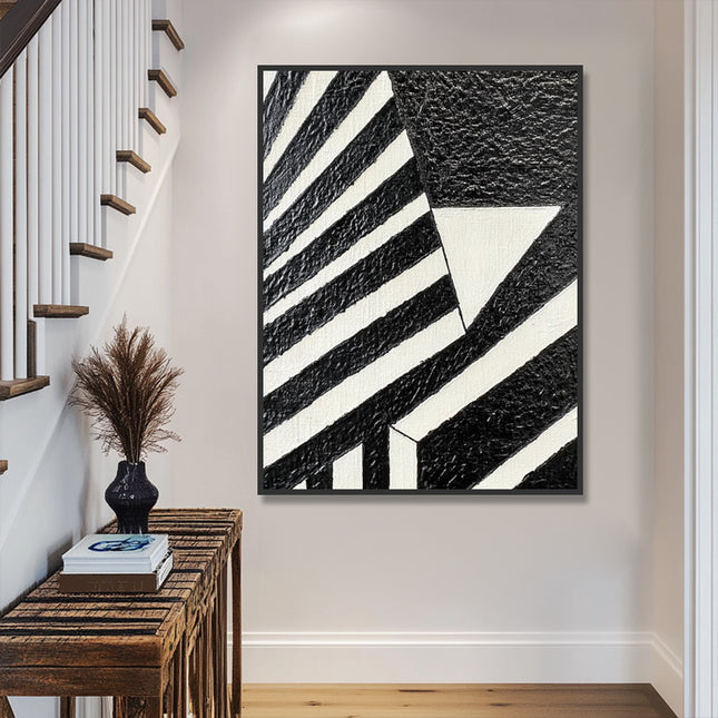 Schwarz Weiss Geometrisch Struktur – Wandgemälde