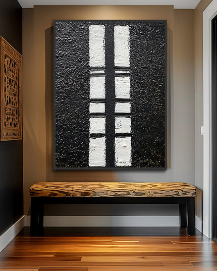 Schwarz Weiss Geometrisch Struktur – Wandgemälde