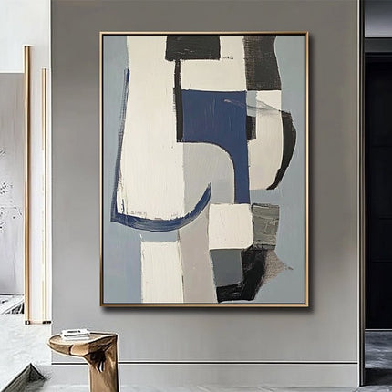 Blau Beige Geometrisch Abstrakt – Wandgemälde