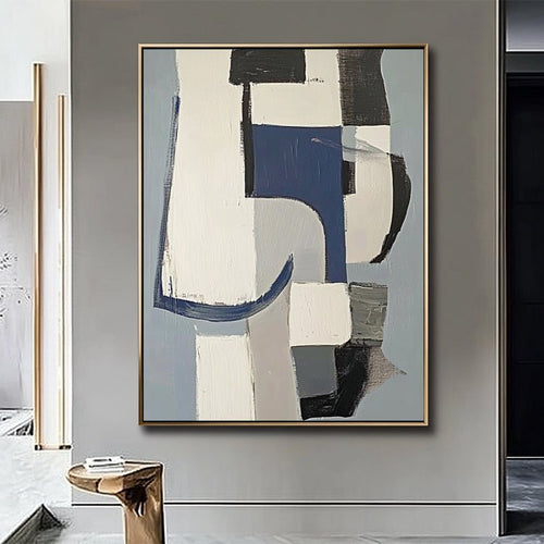 Blau Beige Geometrisch Abstrakt – Wandgemälde – NYMP-725