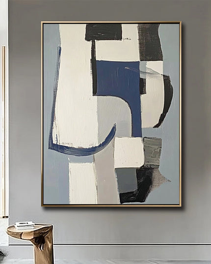 Blau Beige Geometrisch Abstrakt – Wandgemälde