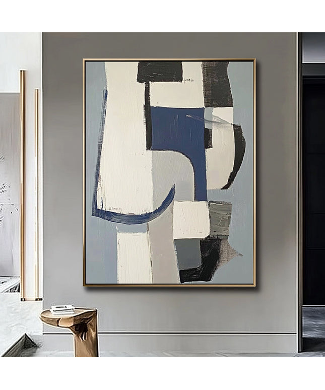 Blau Beige Geometrisch Abstrakt – Wandgemälde