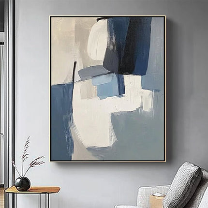 Blau Beige Geometrisch Abstrakt – Wandgemälde