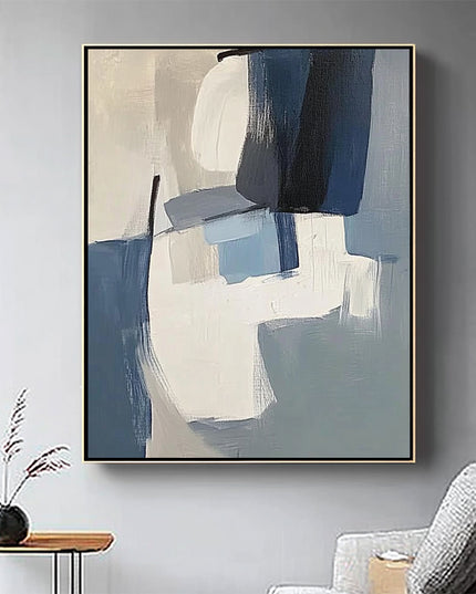 Blau Beige Geometrisch Abstrakt – Wandgemälde