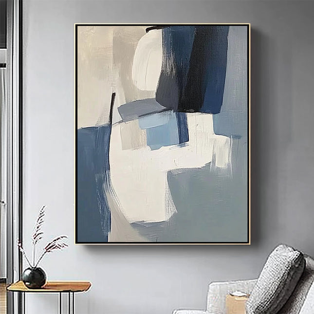 Blau Beige Geometrisch Abstrakt – Wandgemälde