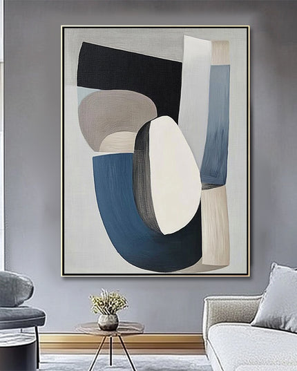 Blau Beige Geometrisch Abstrakt – Wandgemälde