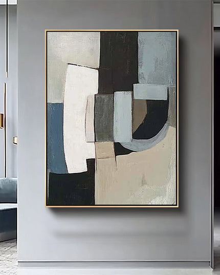 Blau Beige Geometrisch Abstrakt – Wandgemälde