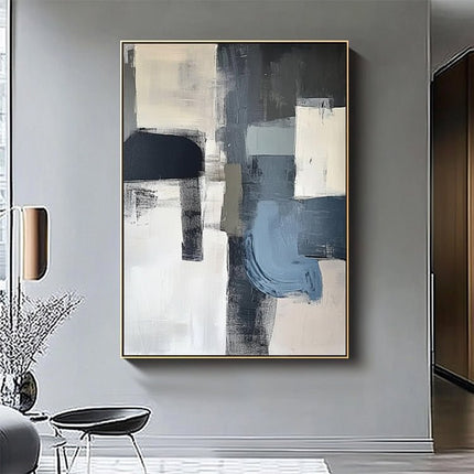 Blau Beige Geometrisch Abstrakt – Wandgemälde