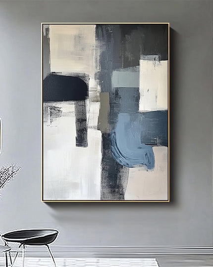 Blau Beige Geometrisch Abstrakt – Wandgemälde