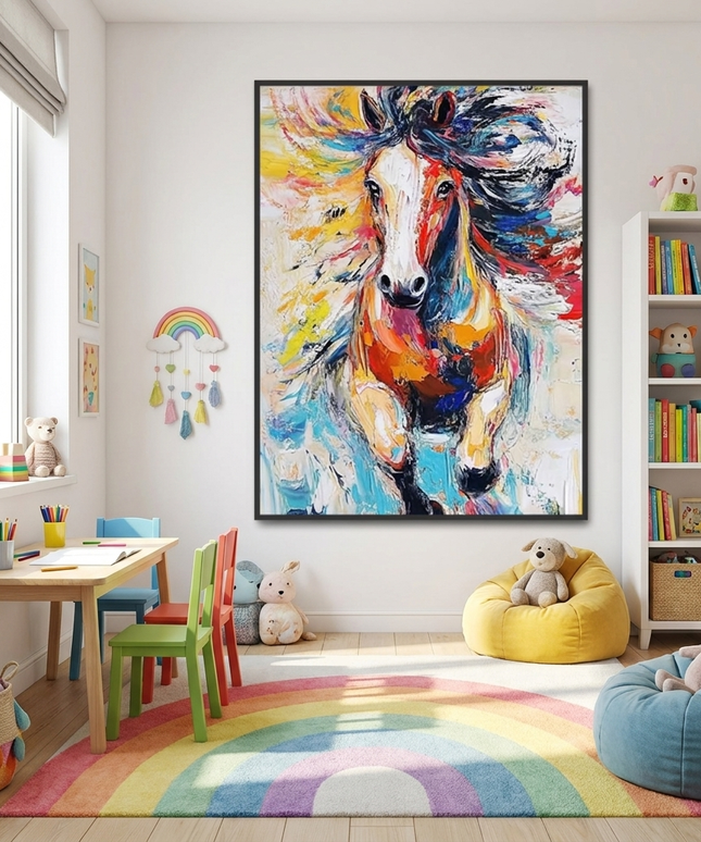 Buntes Pferd Portrait – Wandgemälde