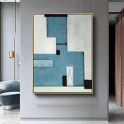 Blau Weiss Geometrisch Abstrakt – Wandgemälde