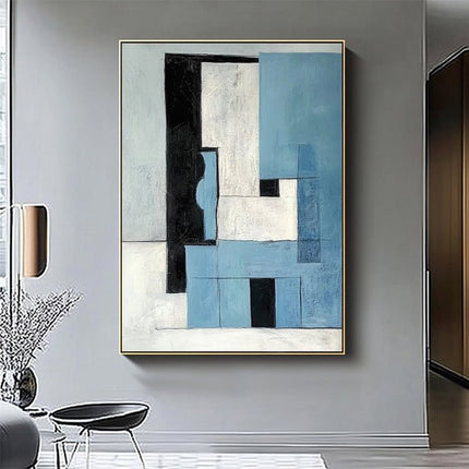 Blau Weiss Geometrisch Abstrakt – Wandgemälde