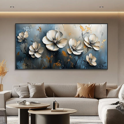 White Flowers Gold Panorama – Mural