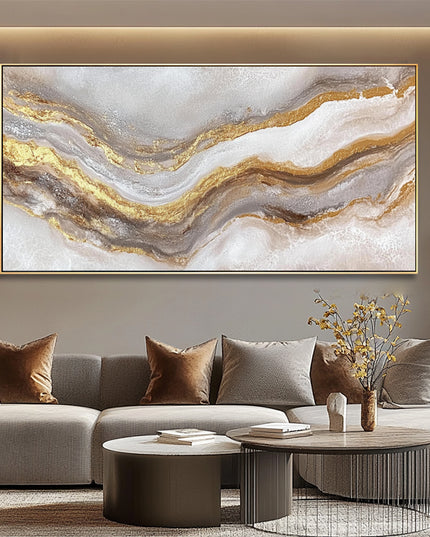 Gold Grau Marmor Panorama – Wandgemälde