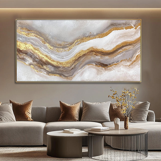 Gold Grau Marmor Panorama – Wandgemälde