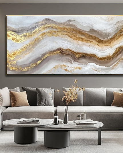 Gold Grau Marmor Panorama – Wandgemälde