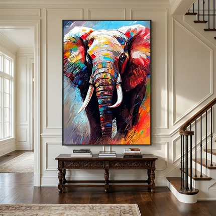 Bunter Elefant Portrait – Wandgemälde