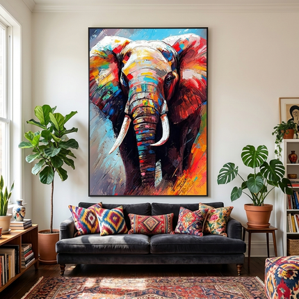 Bunter Elefant Portrait – Wandgemälde