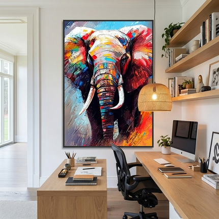 Bunter Elefant Portrait – Wandgemälde