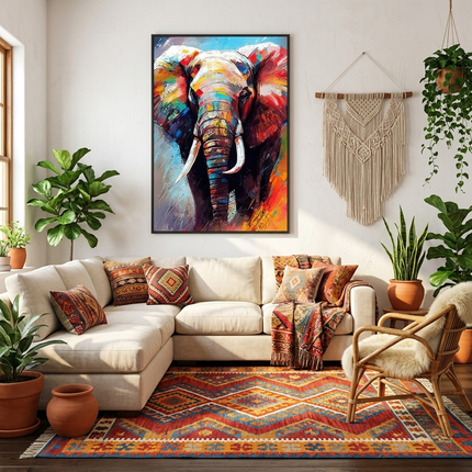 Bunter Elefant Portrait – Wandgemälde