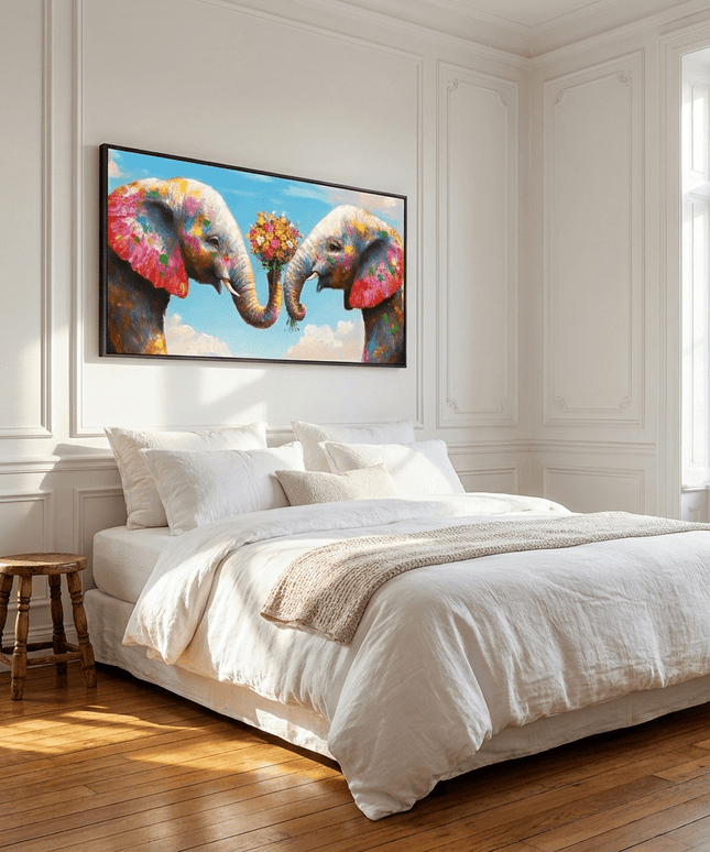 Two Elephants with Flowers - Mural