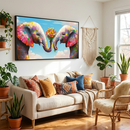 Zwei Elefanten mit Blumen – Wandgemälde