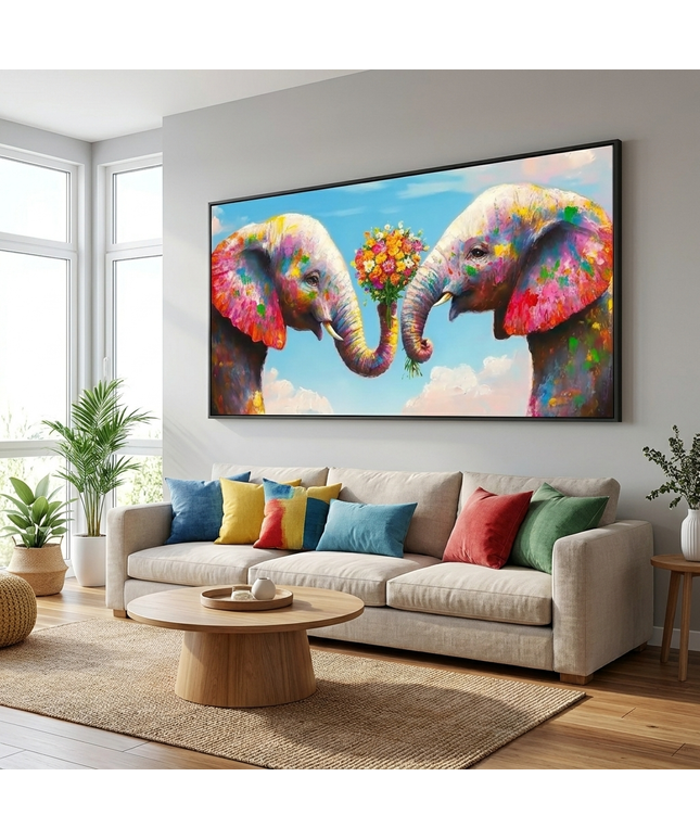 Two Elephants with Flowers - Mural