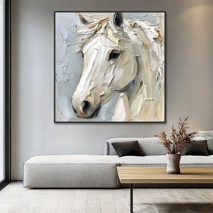 Weisses Pferd Portrait – Wandgemälde