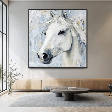 Weisses Pferd Portrait – Wandgemälde