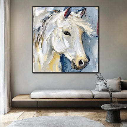 Weisses Pferd Portrait – Wandgemälde