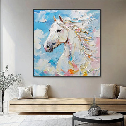 Weisses Pferd Portrait – Wandgemälde