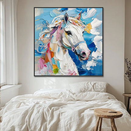 Weisses Pferd Portrait – Wandgemälde