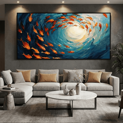 Goldene Fische Panorama – Wandgemälde
