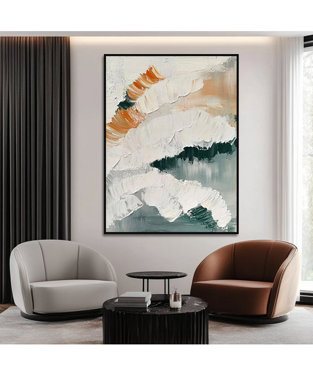 Weiss Grün Orange Textur Abstrakt – Wandgemälde