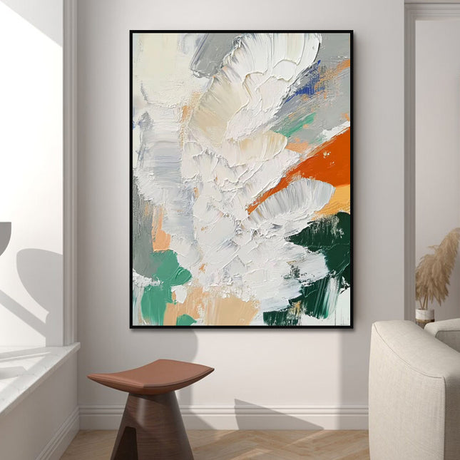 Weiss Grün Orange Textur Abstrakt – Wandgemälde