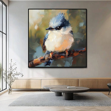 Blauer Vogel auf Ast – Wandgemälde