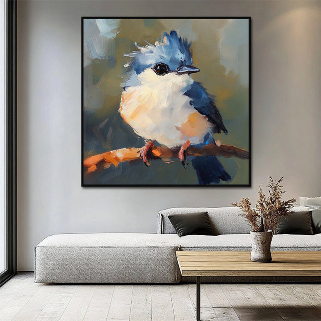 Blauer Vogel auf Ast – Wandgemälde