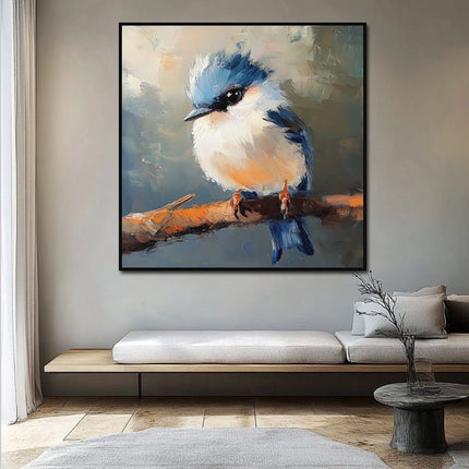 Blauer Vogel auf Ast – Wandgemälde