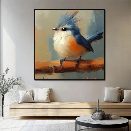 Blauer Vogel auf Ast – Wandgemälde