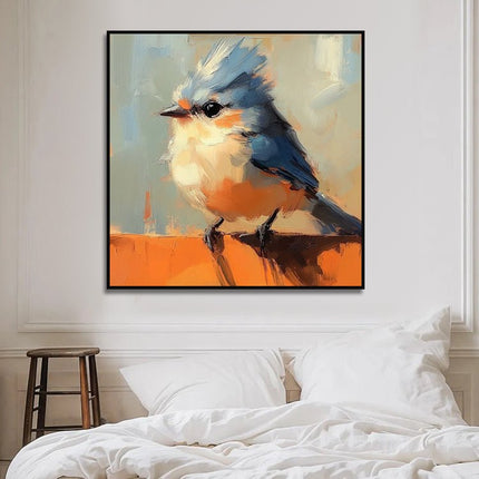Blauer Vogel auf Ast – Wandgemälde