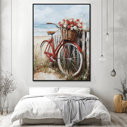 Rotes Fahrrad am Meer – Wandgemälde