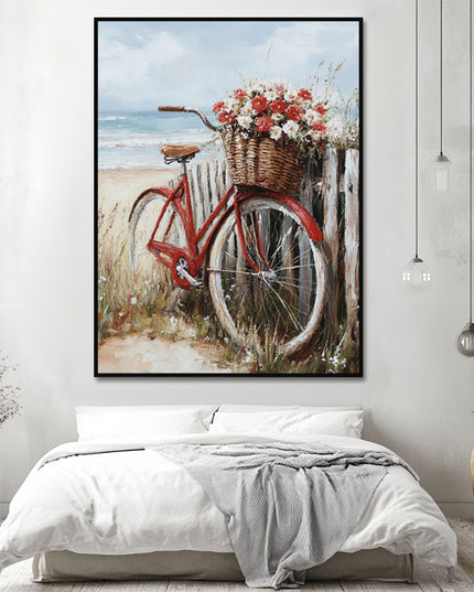 Rotes Fahrrad am Meer – Wandgemälde