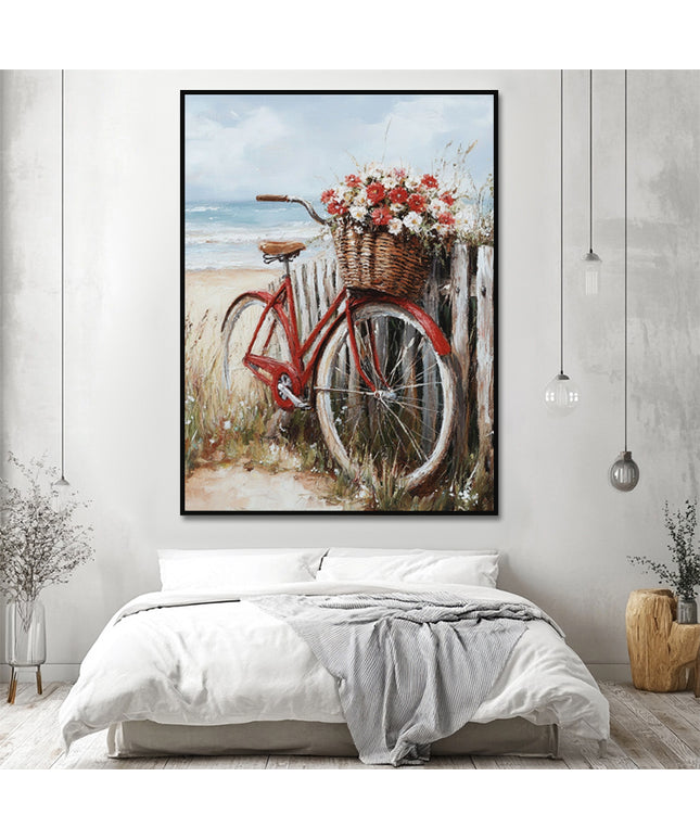 Rotes Fahrrad am Meer – Wandgemälde