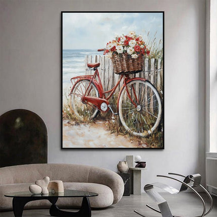 Rotes Fahrrad am Meer – Wandgemälde