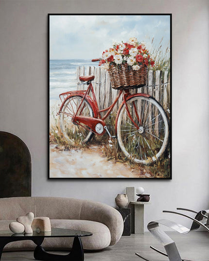 Rotes Fahrrad am Meer – Wandgemälde