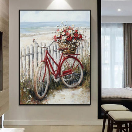 Rotes Fahrrad am Meer – Wandgemälde