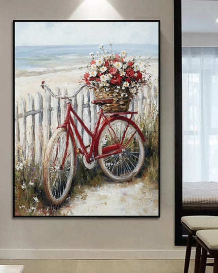 Rotes Fahrrad am Meer – Wandgemälde