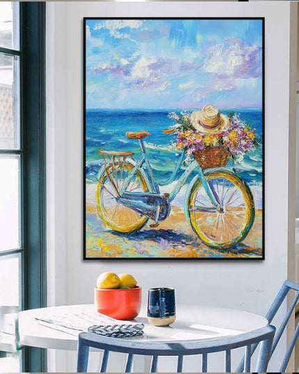 Rotes Fahrrad am Meer – Wandgemälde