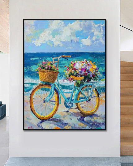 Rotes Fahrrad am Meer – Wandgemälde