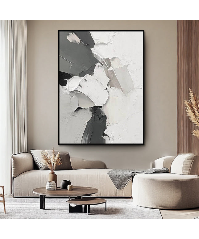 Grau Weiss Textur Abstrakt – Wandgemälde